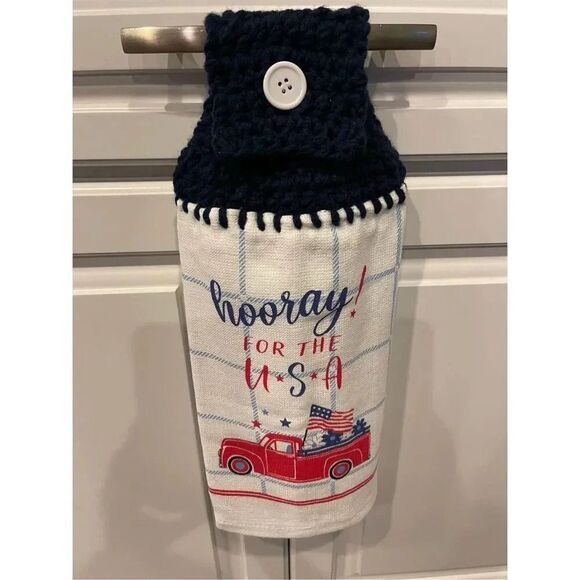 Crochet Top Kitchen Towel- Hooray For The USA - Picture 3 of 3